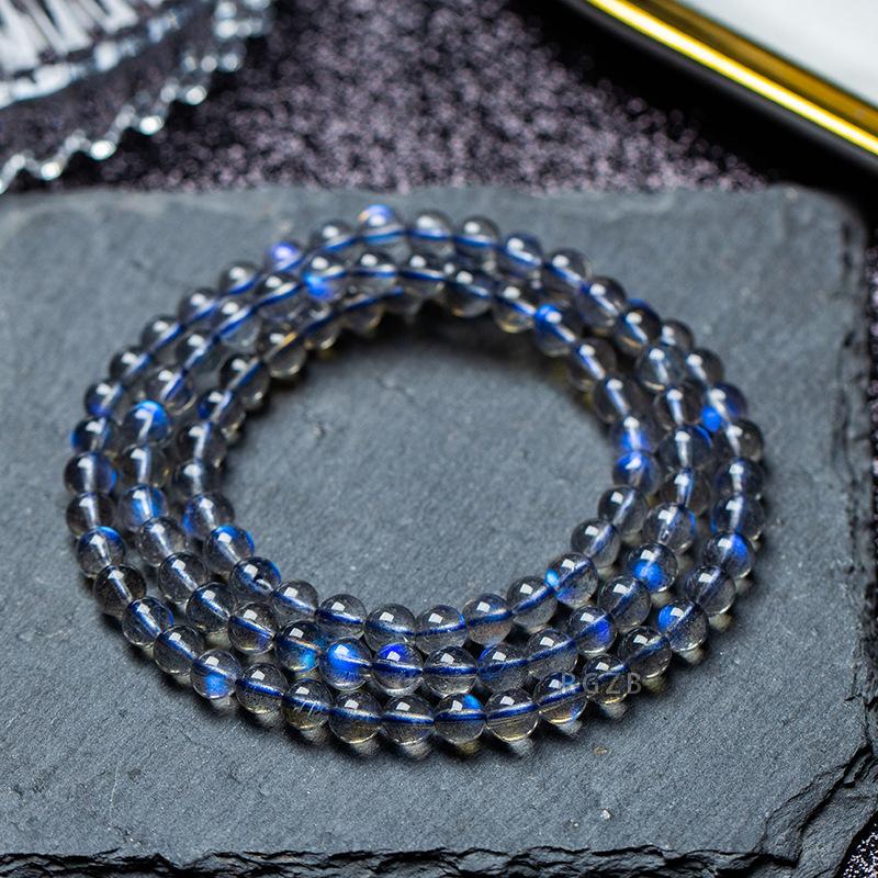 Новый продукт 8AСовершенно чистый серый лунный коллекционный браслет с кристаллом кошачий глаз из лабрадорита синего цвета