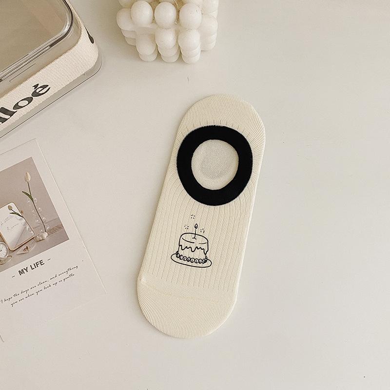 Летние тонкие носки-следки для женщин, хлопковые носки, дышащие короткие носки, летние мультяшные, с низким вырезом, не сползающие и невидимые носки