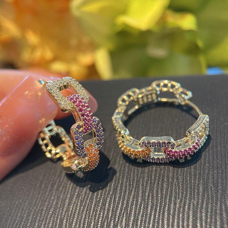 Aaa + качественные модные необычные цирконовые цепочки, стильные серьги-кольца, градиентные радужные серебряные шпильки, женские свадебные роскошные ювелирные изделия