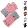 1 Pair Women Winter Gloves with Flipping Cover Thicken Knitted Elastic Anti-slip Gloves Contrast Color Thermal Insulation Fingerless Gloves for