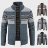 Men's Winter Velvet-Lined Knitted Cardigan with Stand Collar