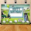 2D Golf Cart Club Ball Happy Birthday Backdrop Green Grass Sports Photo Background Banner