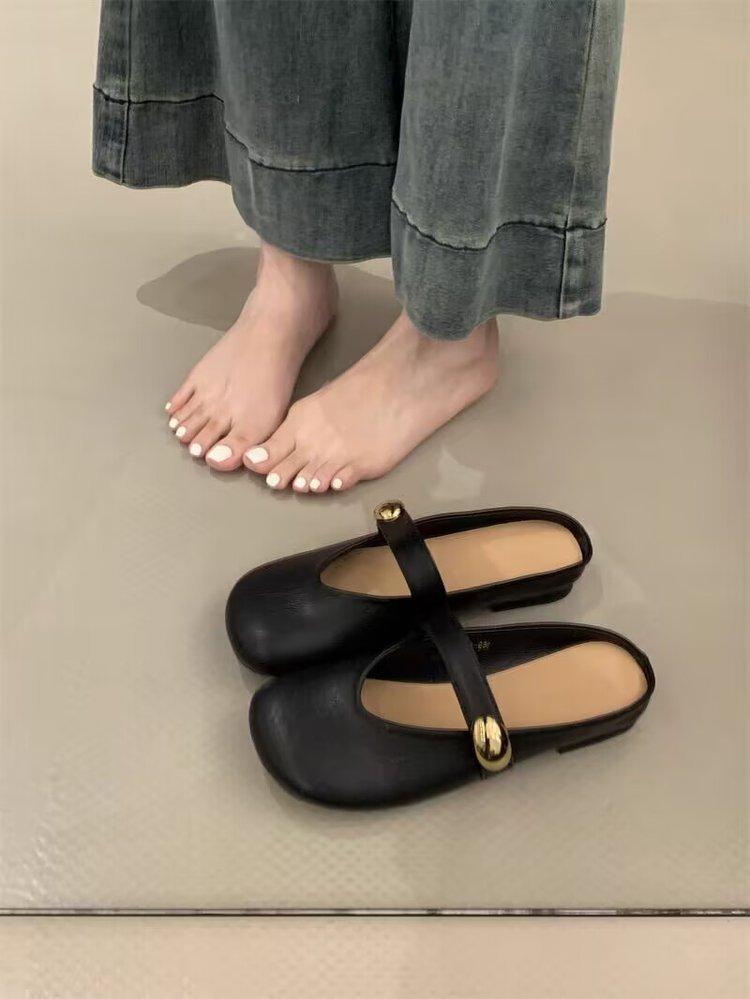 Французские ретро туфли-полушапки Мэри Джейн с сумкой на голову, женская летняя одежда 2025 года, новые однопедальные женские туфли-лодочки Muller Lazy