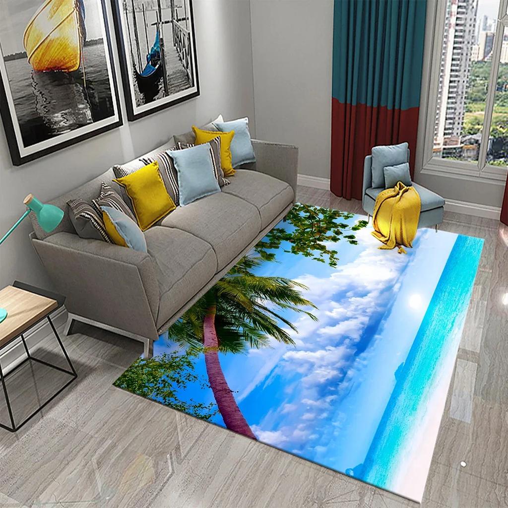 Ковер Кокосовая пальма Закат Тропический пейзаж Море Пляж Пейзаж Кухня Ванная комната Нескользящий придверный коврик Гостиная Спальня Декор Ковры