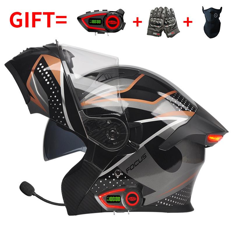 DOT Certified Motorcycle Bluetooth Helmet Men's and Women's Unveiling Helmet Four Seasons Universal Electric Vehicle Full Helmet Cycling Off-road H