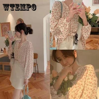 Блузки женские, весенние, с цветочным принтом, рукавами-фонариками, круглым вырезом и пуговицами, для отдыха, милый французский стиль, шикарные универсальные топы Ulzzang, свободные женские хиты