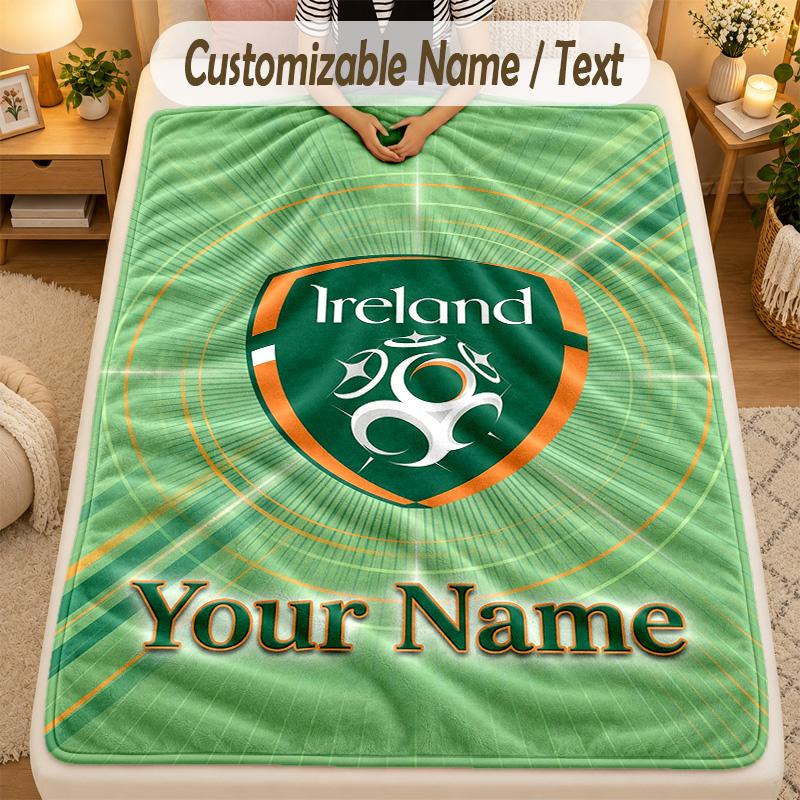 Flannel BlanketIreland Rugby Custom Name Text Personalized Soft Warm Throw Blanket Home Decor Gift