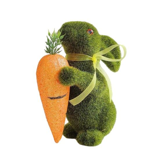 Смоляная фигурка кролика с флоком Пасхальный кролик Скульптура кролика с флоком Украшение Маленький искусственный мох для Весны Пасхи