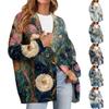 Women's Fashion Long Sleeve Christmas Print V-Neck Button Loose Cardigan Top
