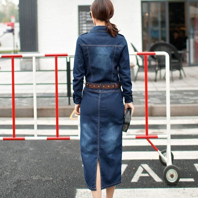 2024 Robe Jeans Dress Women Button Pocket Rivet Vintage Casual Long Denim Dresses Ladies Slim Bodycon Dress Robe Femme