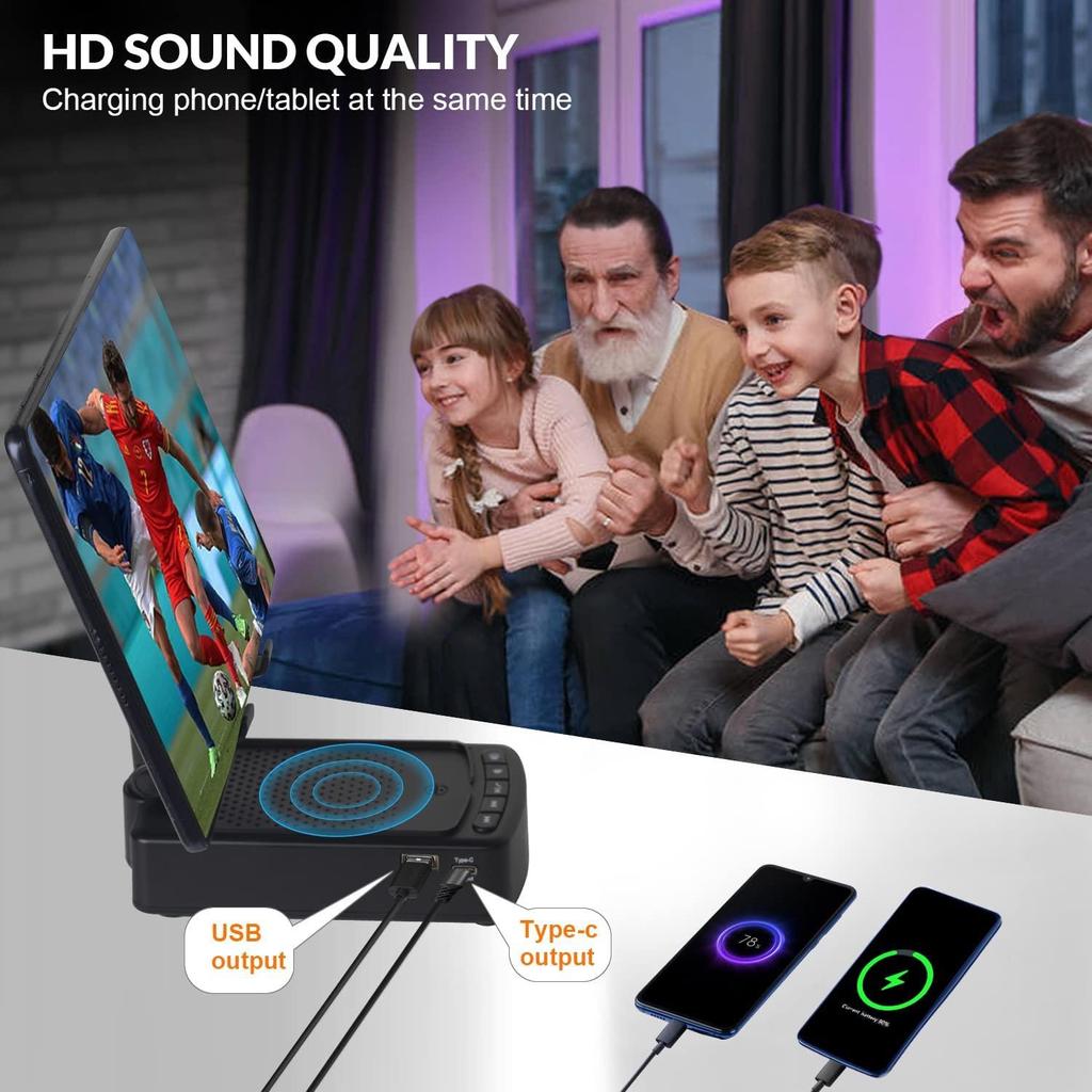 Подставка для мобильного телефона с динамиком Bluetooth, беспроводной динамик с противоскользящим держателем и зарядной станцией, совместимой с телефоном, регулируемый угол и высота