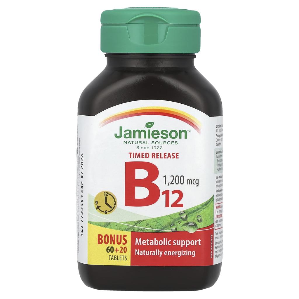 Jamieson Vitamins, Витамин B12, пролонгированного действия, 1200 мкг, 80 таблеток