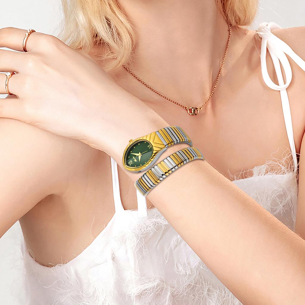 Классические часы в форме змеи для женщин, золотые, серебряные, масштабируемые, женские часы, блестящие, с бриллиантами, кварцевые, женские наручные часы