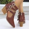Женские босоножки на высоком каблуке с пряжкой и ремешком в стиле панк, женские туфли-гладиаторы с острым носком и толстым каблуком, летние ботильоны с ремешком на щиколотке