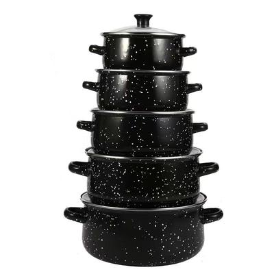 Набор эмалированной посуды с крапинками: Утолщенные 5-предметные суповые кастрюли (Модель 673DG-K)