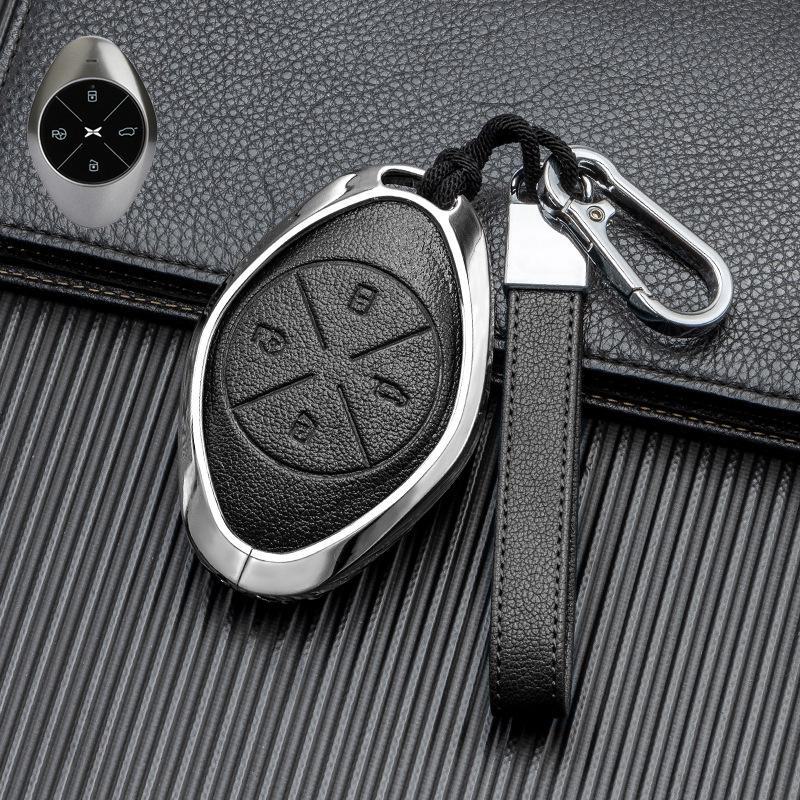 Кожаный чехол для ключа автомобиля с хорошим сигналом для Xiaopeng P7 G9 G3 P5 - Металлический, полная защита, двусторонняя защита