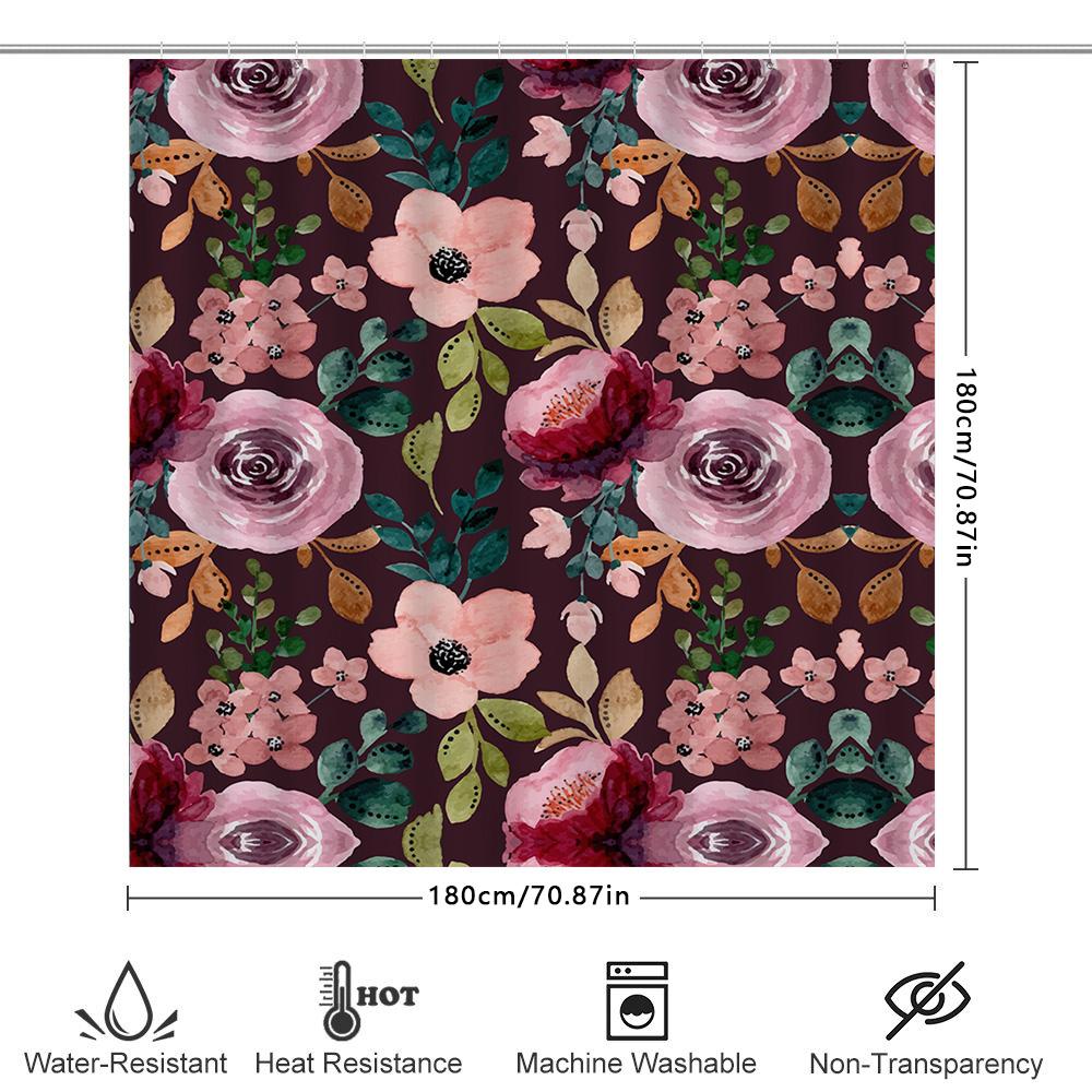 Акварельная Цветочная Шторка для Душа Водонепроницаемый Декор для Ванной Бургундский Розовый Зеленый Красный Красочные Цветочные Узоры Набор Включает 1 Панель