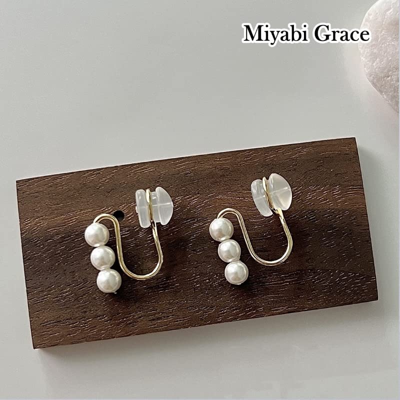 Серьги для женщин Популярные серьги Painless Pearl White Small Pearl Gold Силиконовые подушечки Серьги-подушки Классические Нежные Элегантные Miyabi Grace Miyabi