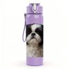 1PC Black White Spaniel Dog 750ml Color Plastic Sports Water Bottle Leakproof Flip Straw Lid Suitable for Sports Office Home Use