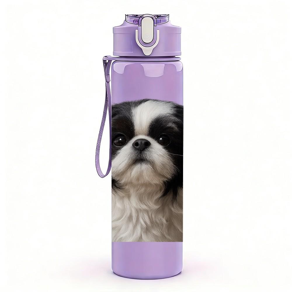 1PC Black White Spaniel Dog 750ml Color Plastic Sports Water Bottle Leakproof Flip Straw Lid Suitable for Sports Office Home Use