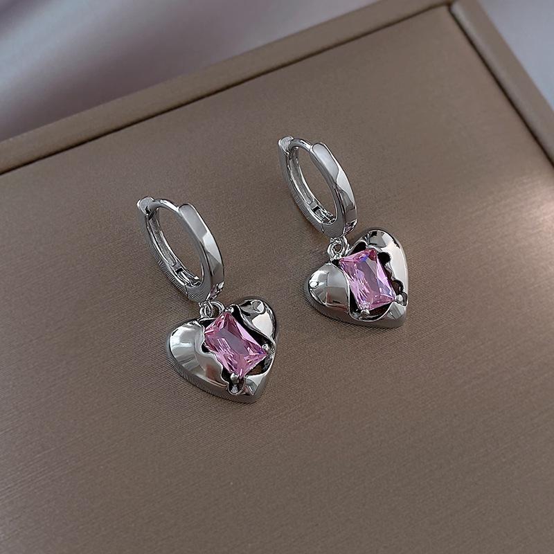 ANENJERY Квадратный розовый циркон с кулоном в виде сердца, серьги-кольца для женщин, уникальный дизайн, вечерние украшения, pendientes brincos
