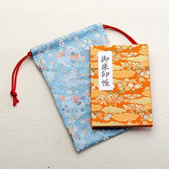 Kyoto Geibido Nishijin Brocade Drawstring Bag for Goshuincho Made In Japan with Cherry (Seal Book) (Black Blossoms)