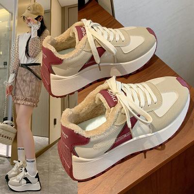 Женские зимние повседневные кроссовки на толстой платформе, нескользящие, удобные, для ходьбы, с подкладкой из искусственного меха, со шнуровкой, теплые кроссовки для бега, теннисная обувь для женщин