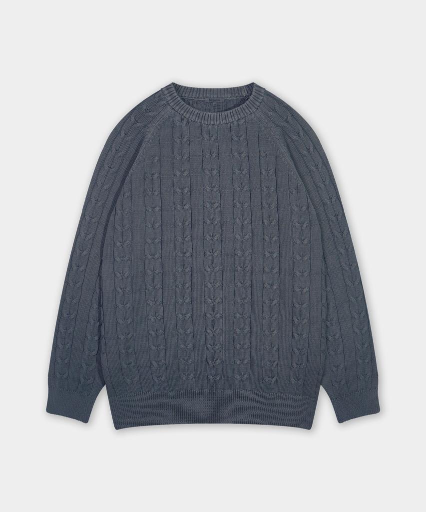 BIRBANTE Garment-Dyed Washable Cable Knit - Mood Navy