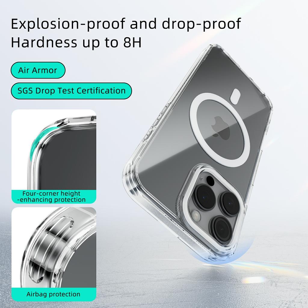Для чехла iPhone 16 Pro Max, совместимого с MagSafe, прозрачная задняя крышка из ТПУ и ПК, устойчивая к царапинам