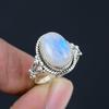 Натуральный Радужный Лунный Камень, Твердое Серебро 925 пробы, кольцо ручной работы с разрезным хвостовиком, ювелирные изделия для женщин и девочек