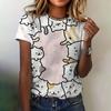 Женская одежда Футболка Летний круглый вырез с коротким рукавом Топ с 3d принтом кота Повседневный свободный модный топ с короткими рукавами Женская футболка