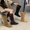 2025 новые ДунДэмун, увеличение внутренней высоты 5 см длинные сапоги корейская мода дизайн с пряжками на танкетке женские