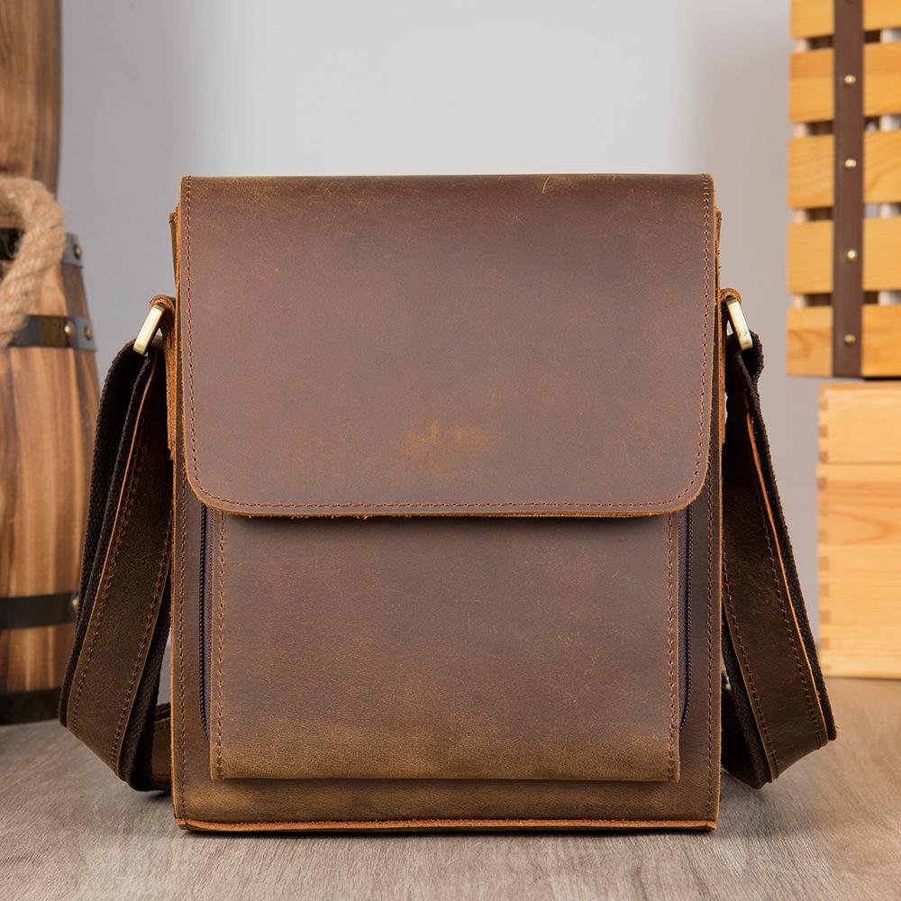 Мужская сумка из кожи Crazy Horse, кожаная сумка через плечо в стиле ретро, сумка через плечо из коровьей кожи большой емкости