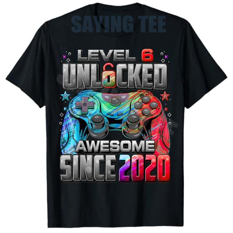 Level 6 Unlocked Awesome Since 2020 6th Birthday Gaming TShirt Y2k Boys Fashion 6 Years Old Video Gamer Saying Tee Novelty Gift