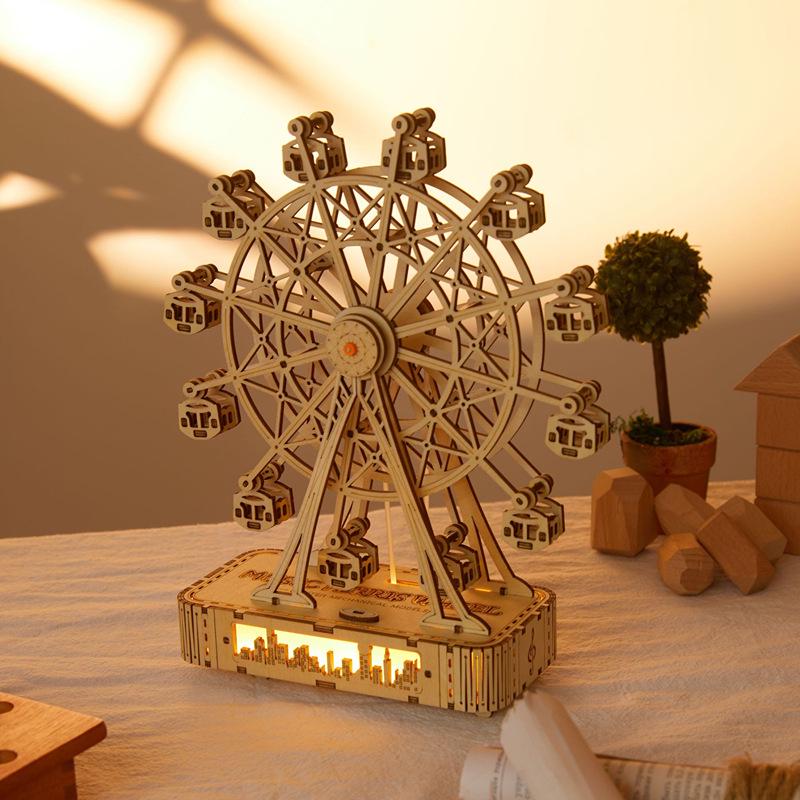 DIY 3D Wooden Ferris Wheel Puzzle: High Difficulty Mechanical Music Box Model