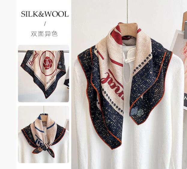 Spring, autumn and winter new high-end silk scarf women's fashion temperament printed shawl double-sided silk scarf