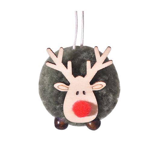 Pom Pom Reindeer Christmas Ornament Plush Elk Hanging Ornaments Wooden Deer Slices Xmas Tree Pendants for Home Party Holiday Decor