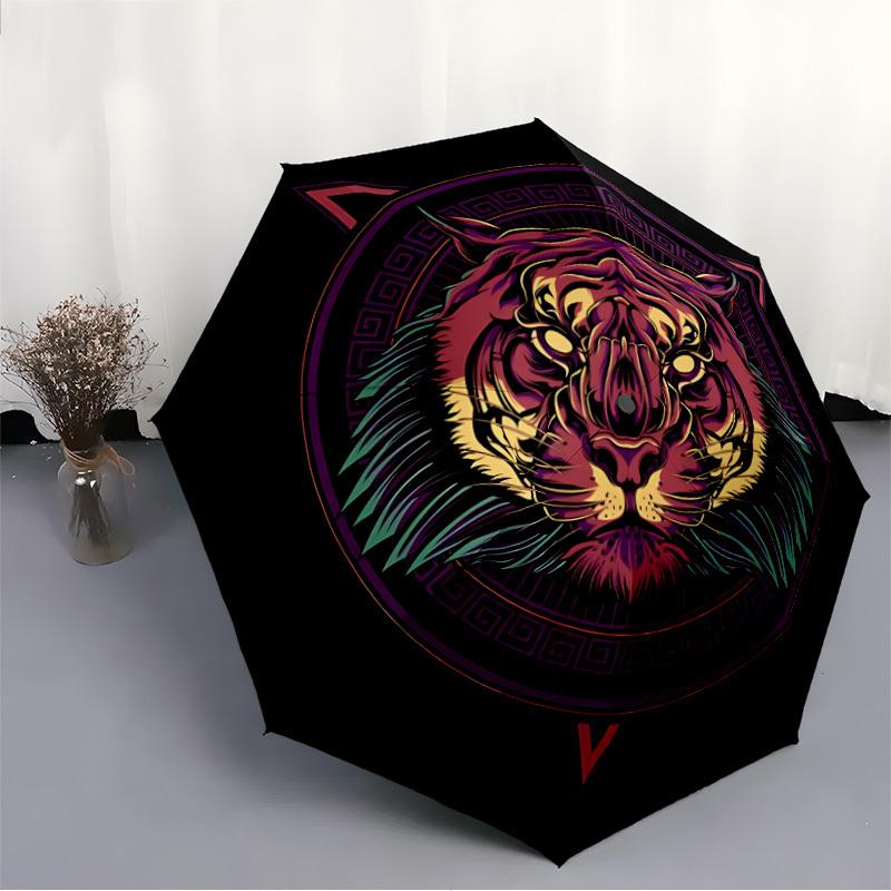 1pc Tiger Mandala Automatic Open/close Umbrella, 8-Rib sturdy structure, Portable Travel Umbrella, Parties, Everyday Use, 11105