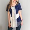 Свободные повседневные топы для женщин на весну и лето в корейском стиле с полосатым клетчатым принтом, круглым вырезом и короткими рукавами, шифоновая футболка для девочек больших размеров