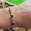 Elegant Rainbow Crystal Necklace & Double-Sided Bracelet Set with Colored Gemstones