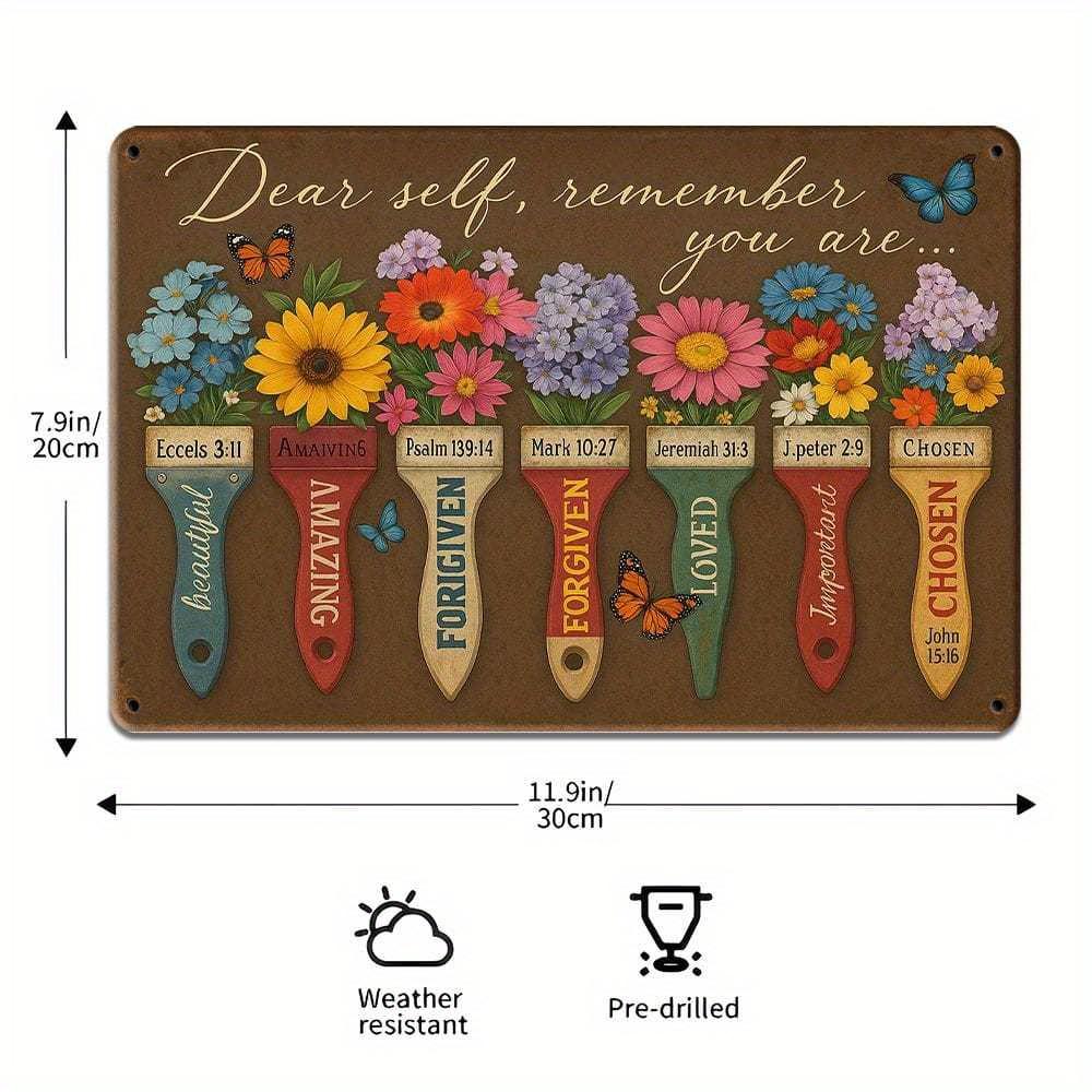 "Dear Self, Remember You Are" Vintage Metal Sign, 8x12 Inch.