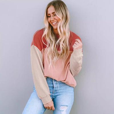 Женский повседневный свитшот с цветными блоками на осень 2024 года, завязывающийся, приталенный