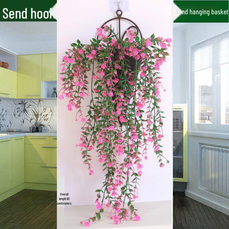 Artificial Rose Vine Wall Hanging Basket for Indoor Decoration