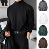 Men Bottoming T-shirt Half-high Collar German Velvet Solid Color Elastic Mid Length Pullover Layering Top for Winter And Fall