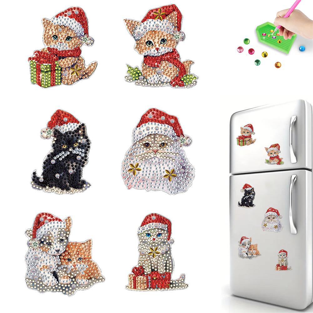 6Pcs Acrylic Special Shape Santa Claus Diamond Art Magnets Decals Diamond Painting Refrigerator Magnet for DIY Crafts Party Gift