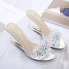 Fashion Summer New Wedges Sandals Women Sexy Crystal Transparent High Heels Glass Slippers String Bead PVC Slippers Fashion Shoes 986