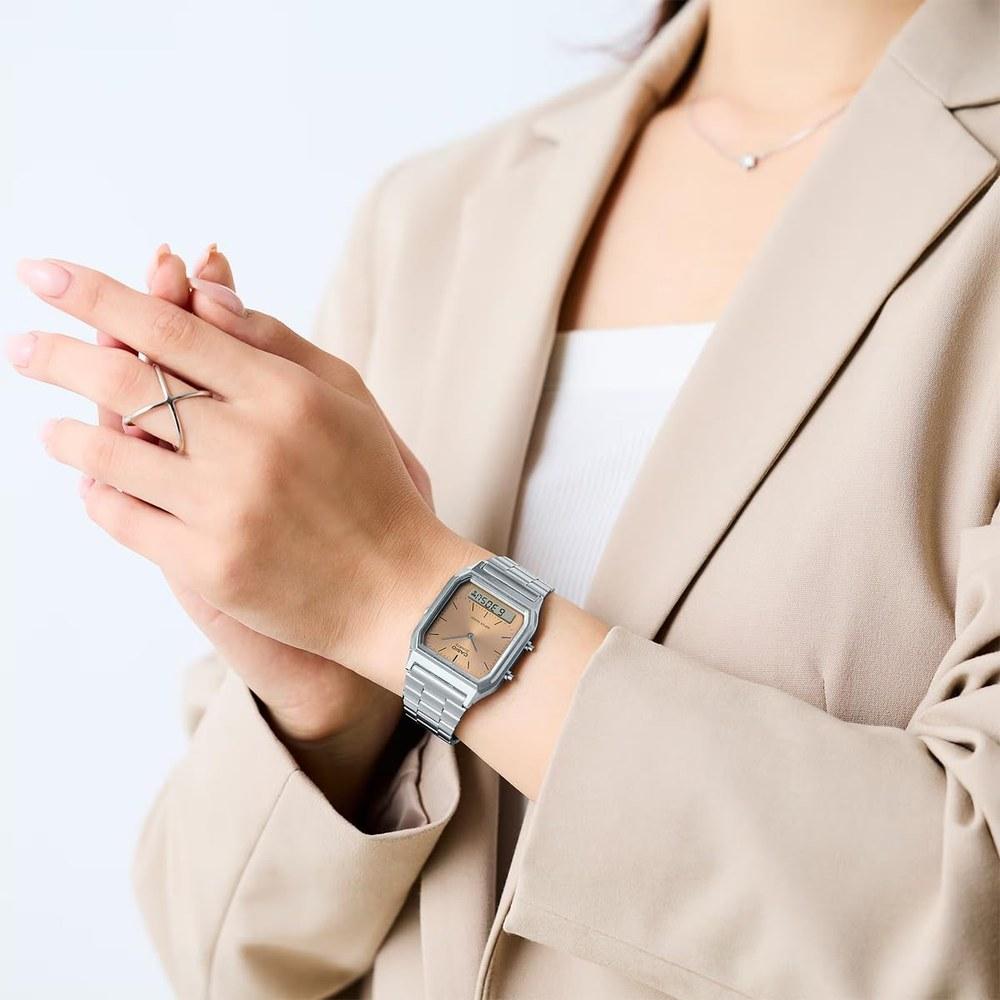Casio Ana-Digi Quartz Wristwatch Vintage Series AQ-230A-4AMQY Unisex Dual Time Apricot