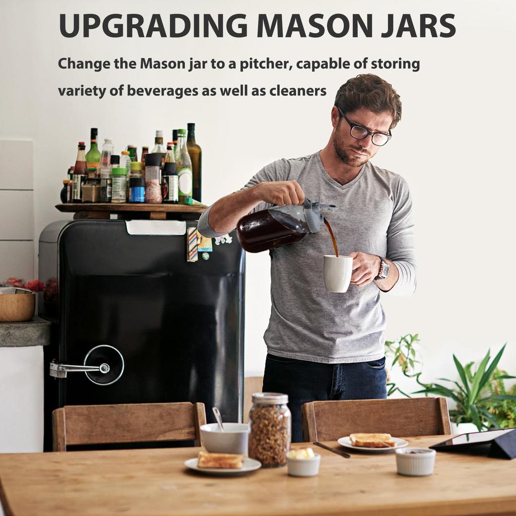 Mason Jar Pour Spout Lid for Wide Mouth Mason Jars Airtight Mason Jar Pitcher Flip Cap Lid With Handle Leak-Proof and Durable Pack of 2