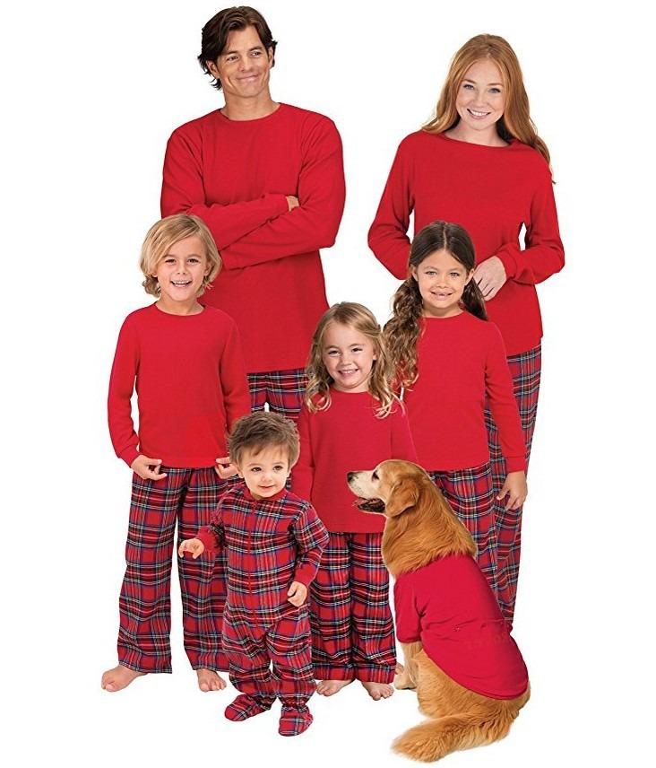 Personalized Family Matching Christmas Pajamas Set Red Plaid Nightwear Support 1pc POD Dropshipping Free Mockup Holiday PJS