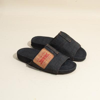 Джинсовые тапочки большого размера 2025 лето женские сандалии с буквенным принтом на плоской подошве пляжная обувь